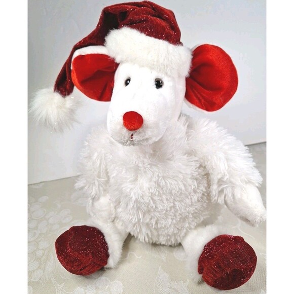 Dan Dee Collectors Choice White Christmas Mouse Red Hat Stuffed Animal Plush Toy - Picture 7 of 7